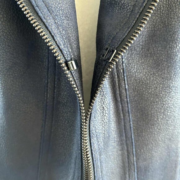 Vex Collection Navy Faux-Leather Moto Jacket with Hook-Eye Closure – EU 38 - Picture 9 of 14